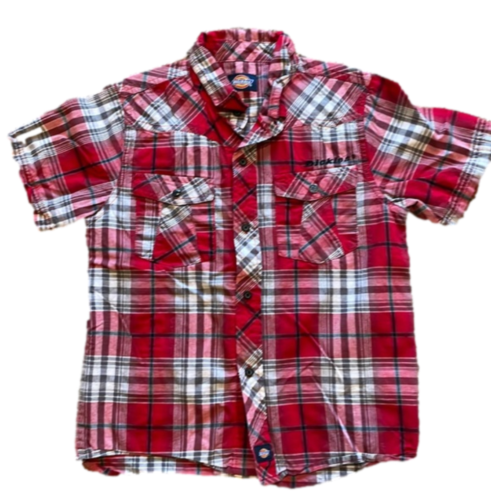 Dickies Kids 7 Red Plaid Short Sleeve Button Down Shirt